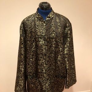 Chinese Mandarin Collar Gold Dragon Motif Silk Jacket Blazer XXL